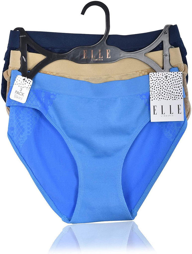 Elle Women's Seamless Bikini Panties Jacquard 3-Pack Polyester/Nylon/Spandex