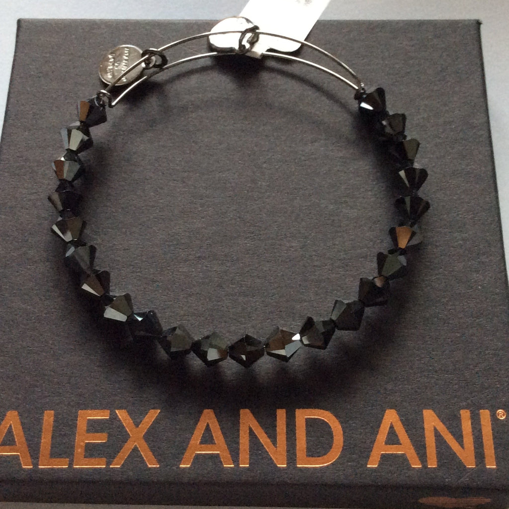 Alex and Ani Lunar Bangle Bracelet Midnight Silver Tag Box Card