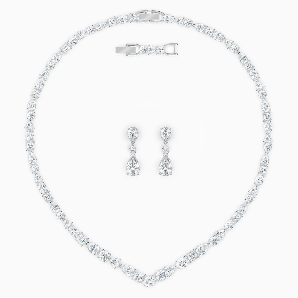 Swarovski Tennis Deluxe Necklace and Earrings V MIXED SET WHITE, RHODIUM PLATED