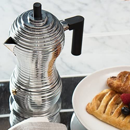 Alessi MDL02/3 B"Pulcina" Stove Top Espresso 3 Cup Coffee Maker in Aluminum Casting Handle And Knob in Pa, Black