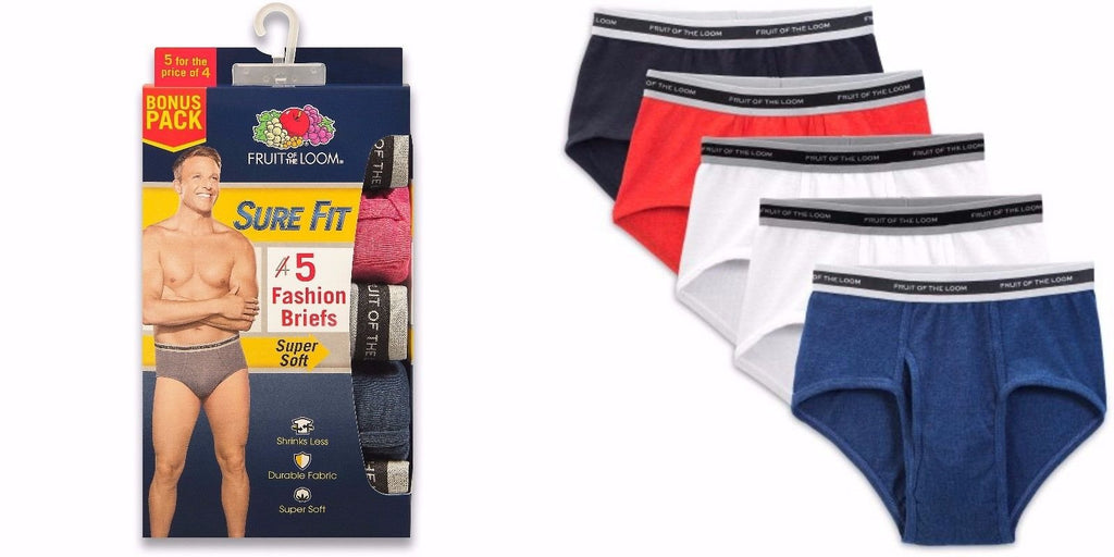 Fruit of the Loom Men's Fashion Briefs SURE FIT 5-PACK Assorted Color Size S-3XL