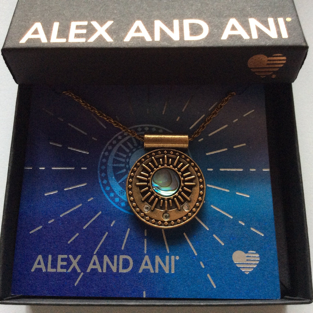 Alex and Ani Midnight Sun Necklace Rafaelian Gold Tag Box Card