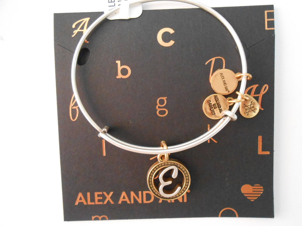 Alex and Ani Initial E Two-Tone Charm Bangle Bracelet - Rafaelian Gold and Silver Finish - A18EBINT05TTRS