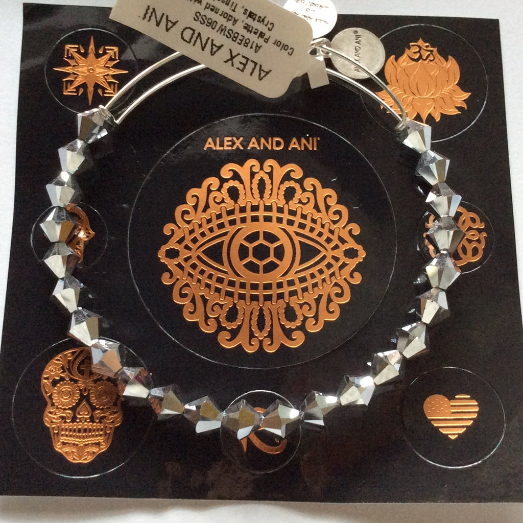 Alex and Ani Tinsel Bangle Bracelet Shiny Silver Tag Box Card