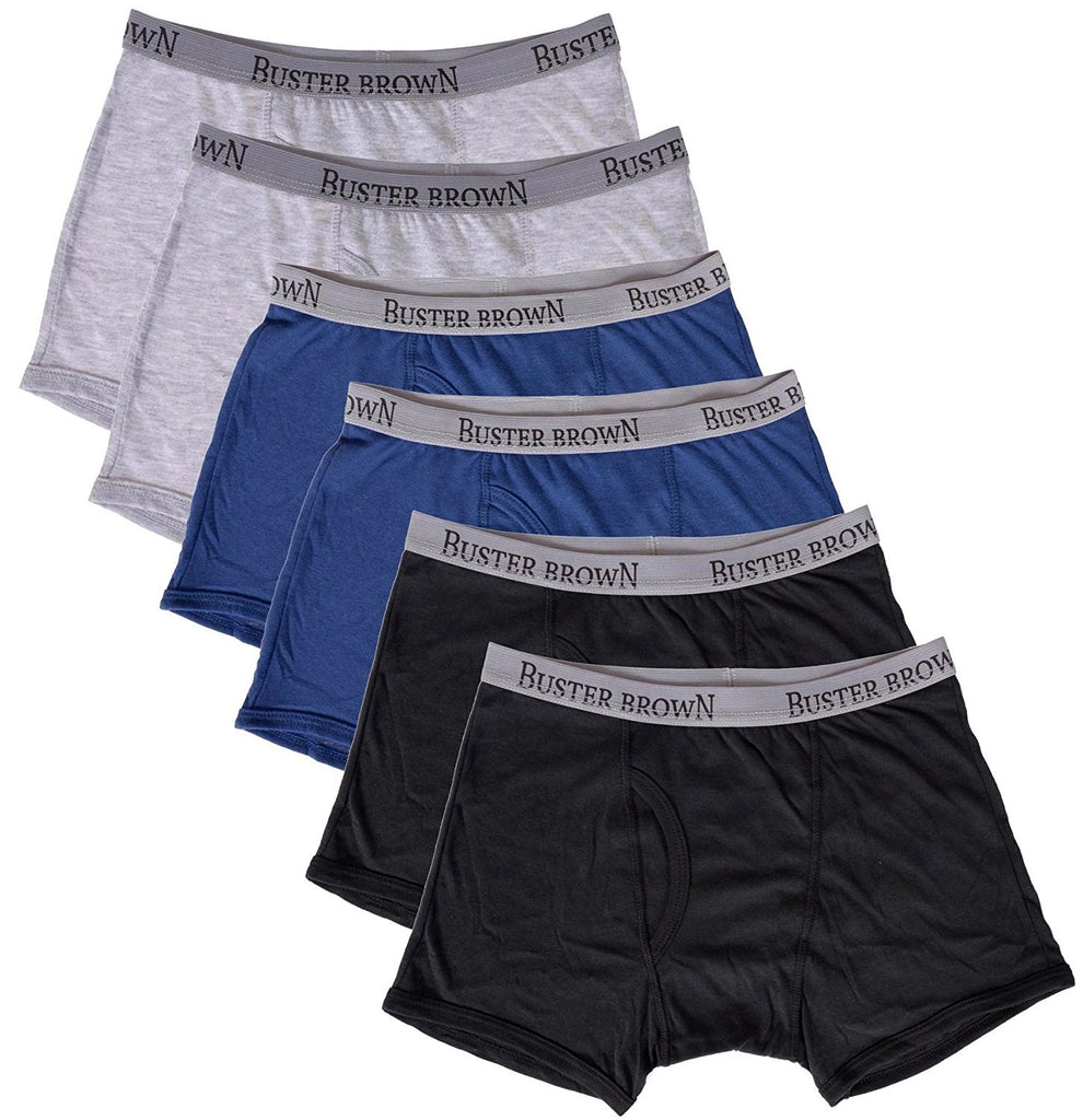 Buster Brown Big Boys 6 Pack Premium Cotton Knitted Boxer Briefs (Assorted Colors)