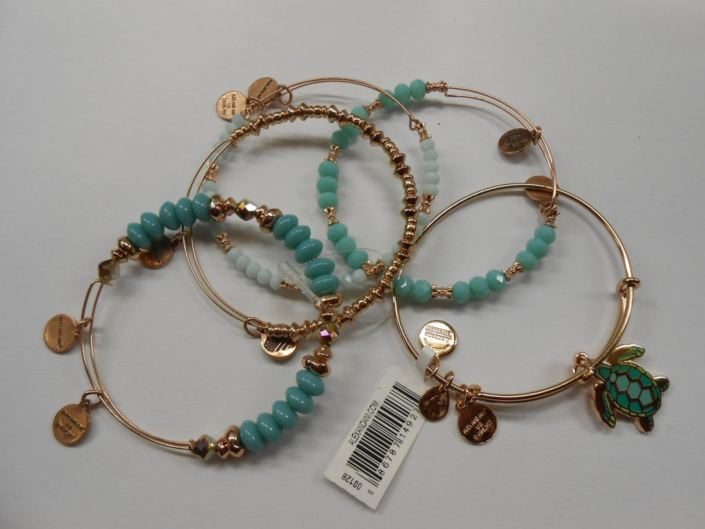 Alex and Ani Women's Color Infusion, Go with the Flow, Set of 5 Bracelet, Shiny Rose, Expandable