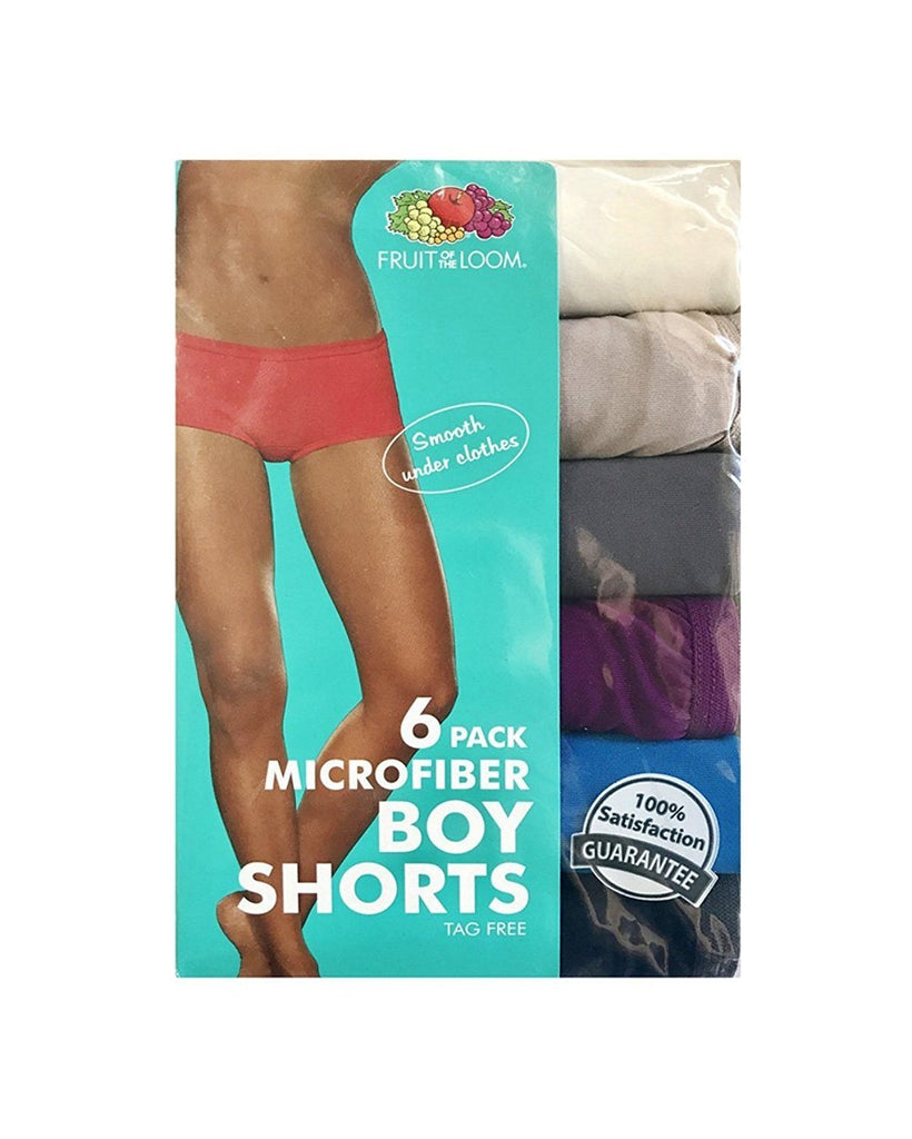 FRUIT OF THE LOOM WOMENS MICROFIBER BOY SHORTS PANTY 6-PK, ASSORTED (5-Small)