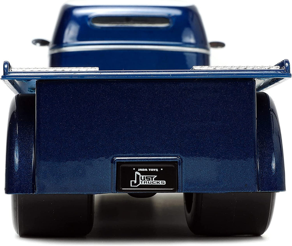 Jada Toys Just Trucks 1:24 1947 Ford COE Flatbed Die-cast Car Dark Blue/White with Tire Rack, Toys for Kids and Adults