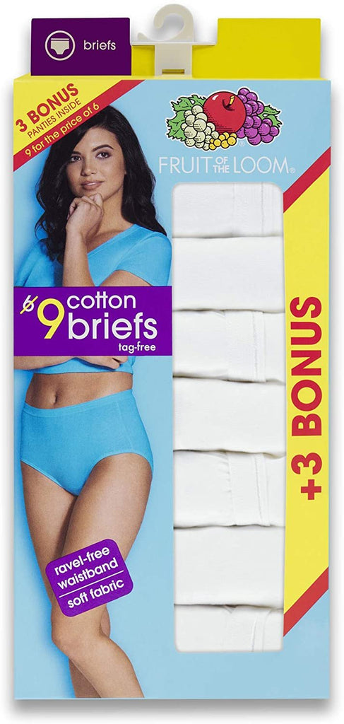 Fruit of the Loom womens Tag Free Cotton Panties (Regular & Plus Size) Briefs, Brief - 9 Pack White, 8 US