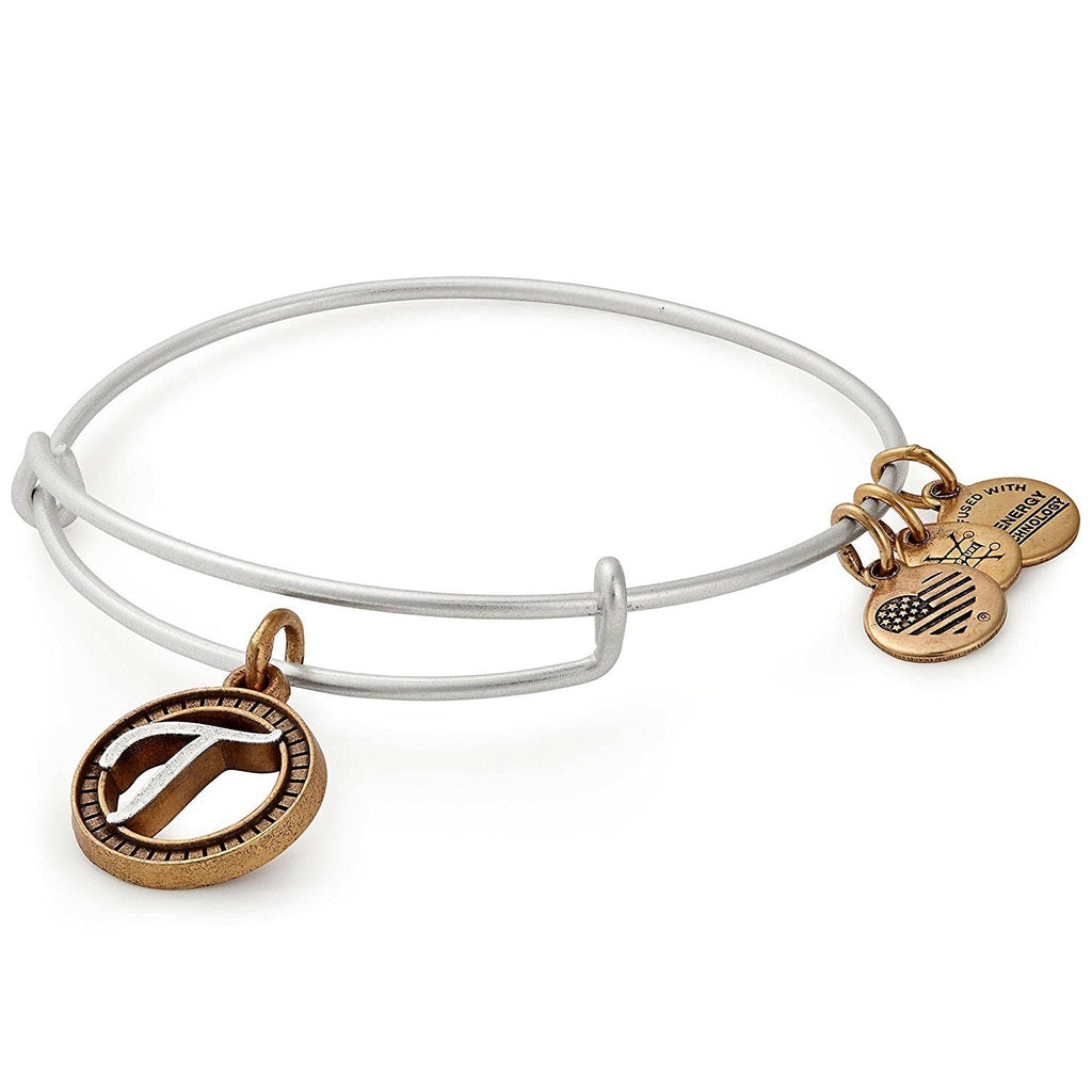 Alex and Ani Initial T Two-Tone Charm Bangle Bracelet - Rafaelian Gold and Silver Finish - A18EBINT20TTRS