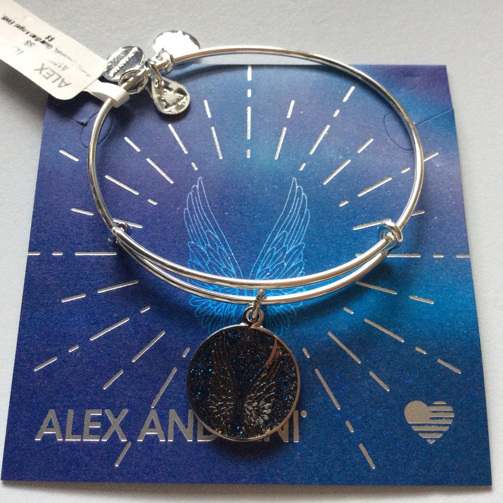 Alex and Ani Guardian Angel Bangle Bracelet Shiny Silver Tag Box Card