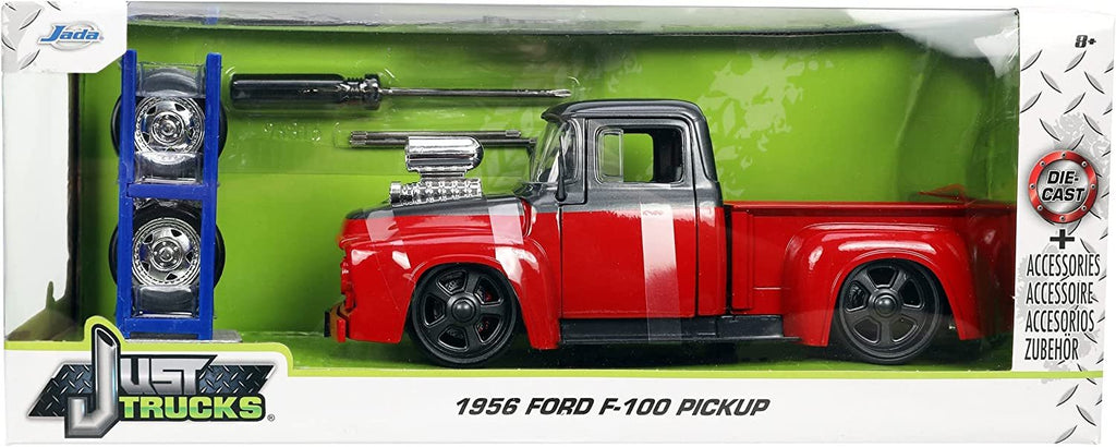 Jada Toys Just Trucks 1:24 1956 Ford F-100 Pickup Truck Red/Dark Gray with Tire Rack