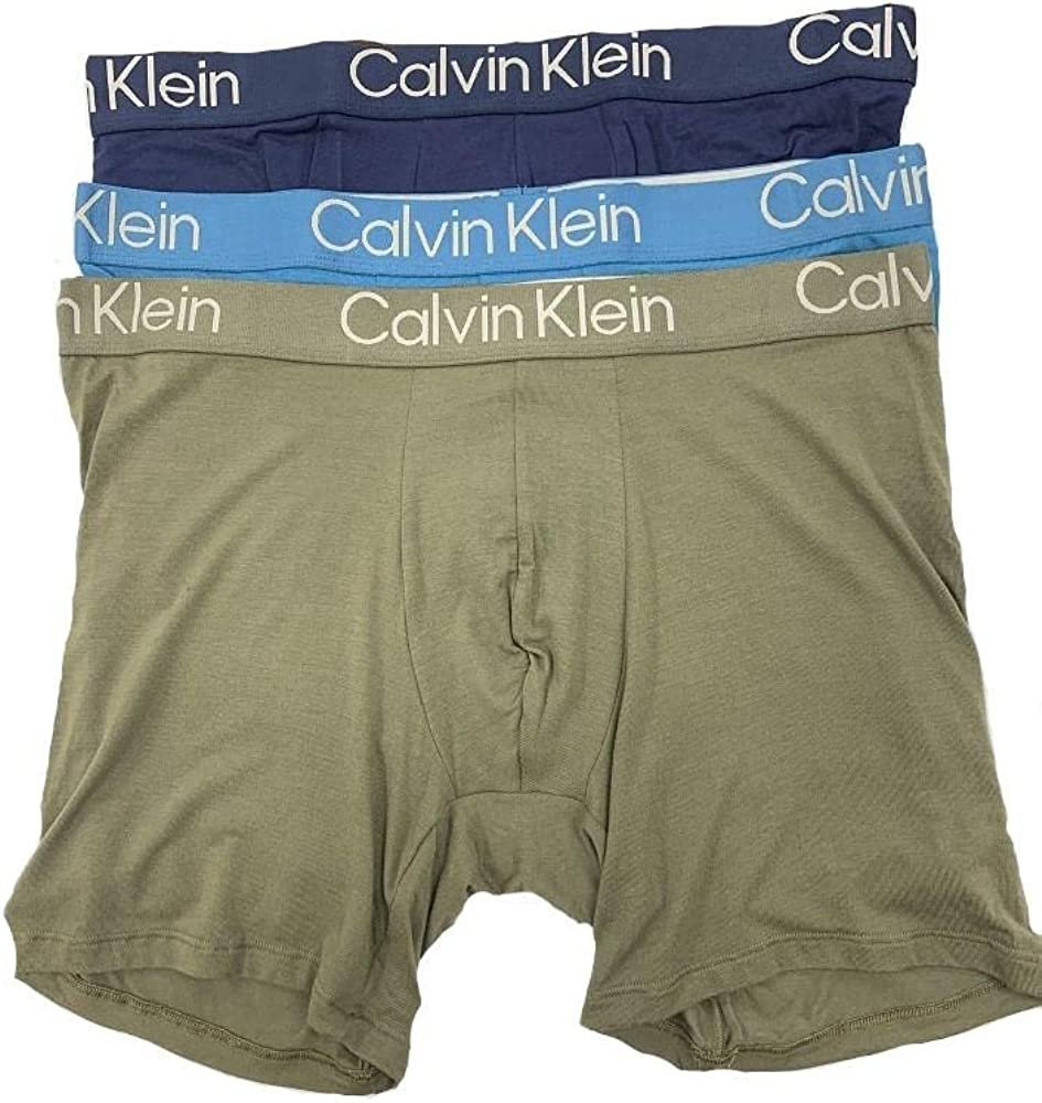 Calvin Klein Men's Eco Pure Modal 3-Pack Boxer Brief - NB3188 (Small, Blue Shadow/Blue/Olive)