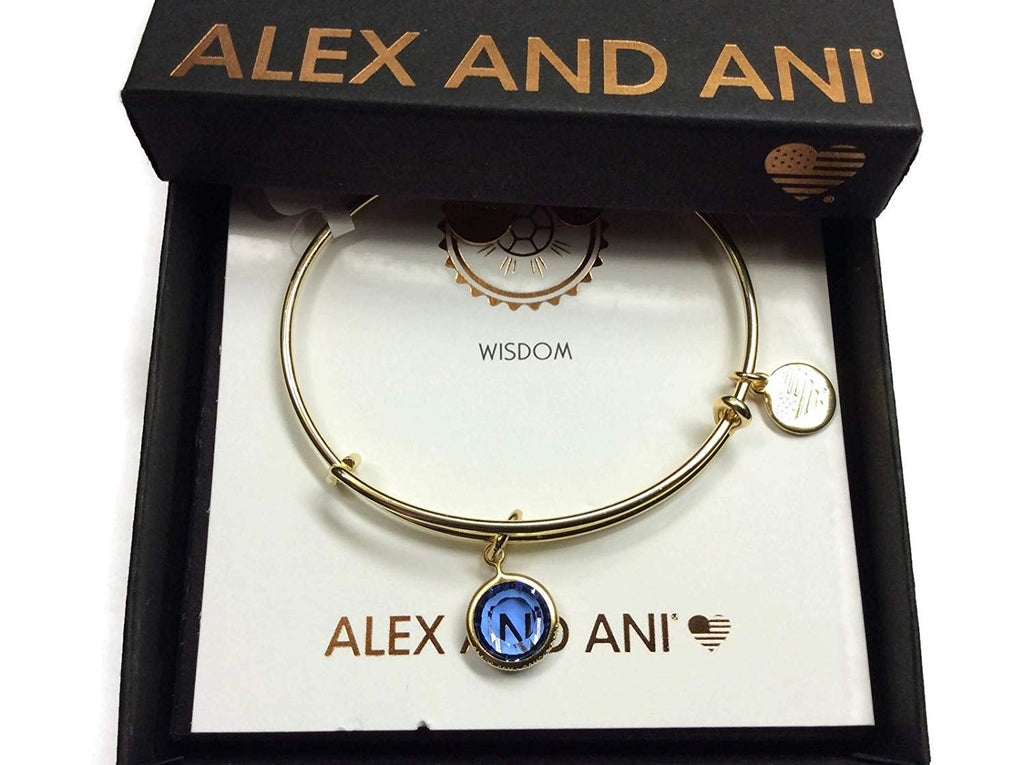 Alex and Ani September Color Code Sapphire Bangle Bracelet Shiny Gold NWTBC