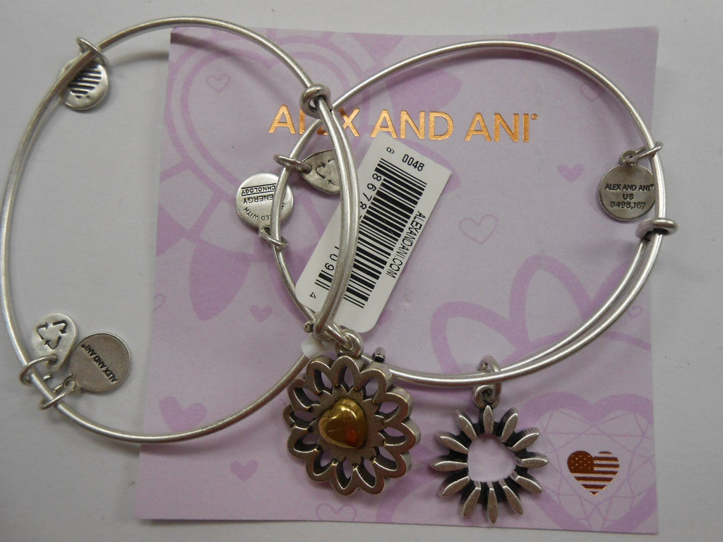 Alex and Ani Women's You Are My Heart, Two Tone, Set of 2 Bangle Bracelet, Rafaelian Silver, Expandable