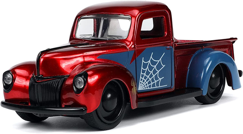 Jada Toys Marvel 1:32 1941 Ford Pickup Die-cast Car & 1.65" Proto-Suit Spider-Man Die-cast Figure, Toys for Kids Ages 8+