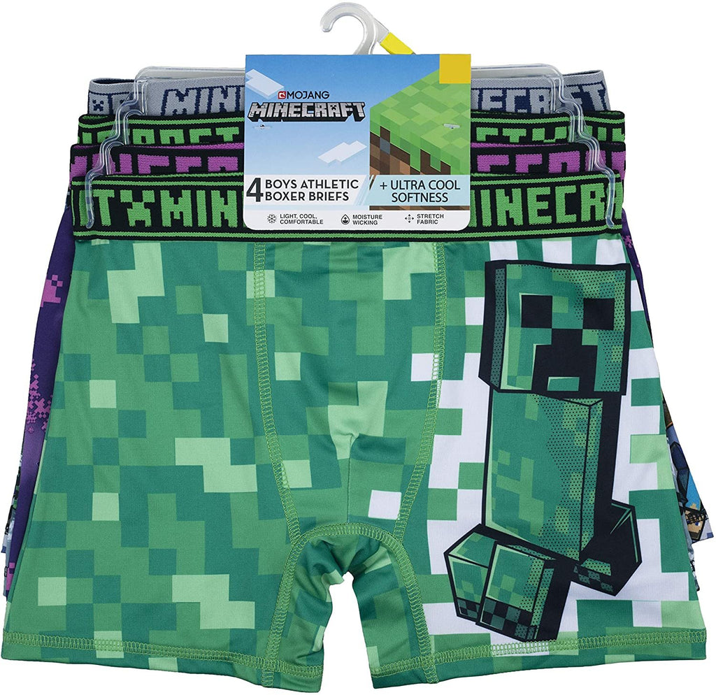 Minecraft Boys Athletic Boxer Briefs - 4-Pack Underwear Spandex Comfortable (10)