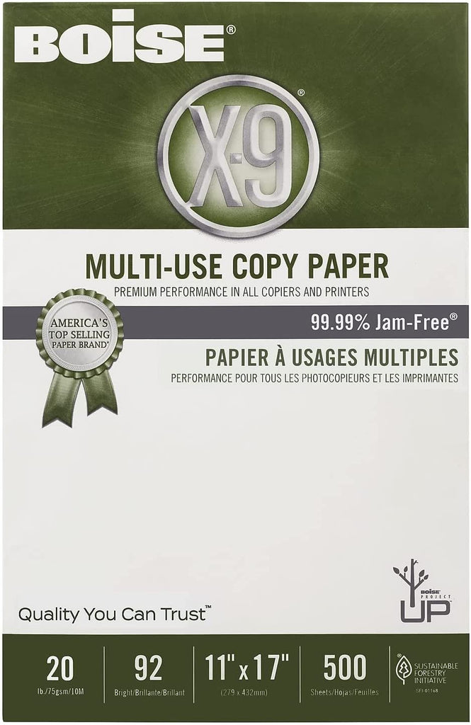Boise OX9007 X-9 Multi-Use Copy Paper, 92 Bright, 20lb, 11 x 17, White, 2500 Sheets/Carton