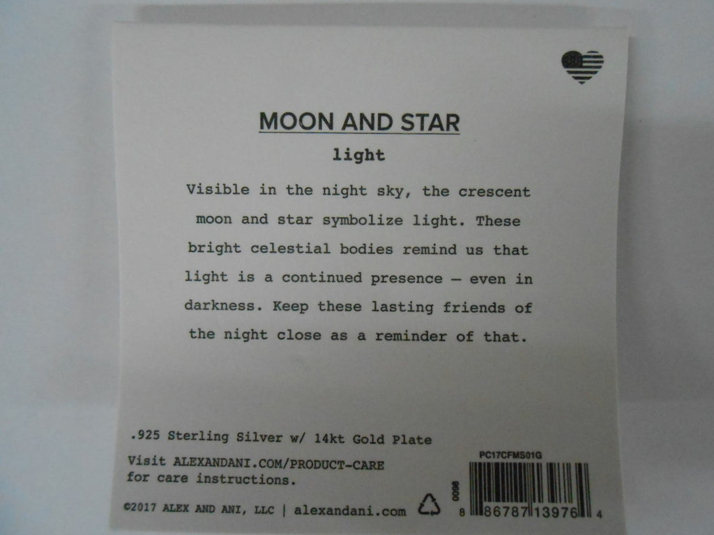 Alex and Ani Moon and Star Cuff Bracelet 14kt Gold Plated With Tag Box Card