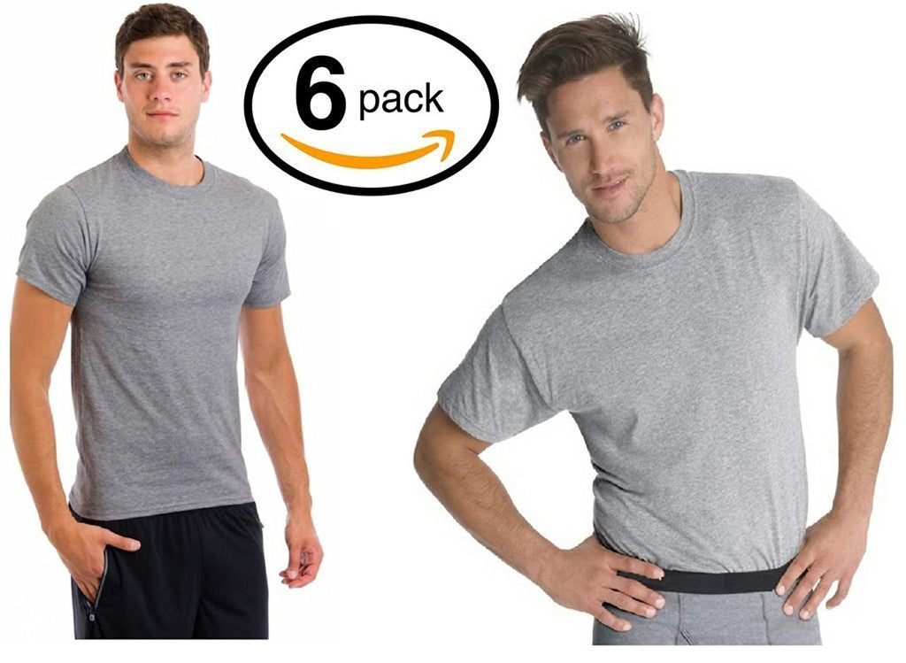 Fruit of the Loom Men's Stay Tucked Crew T-Shirt - X-Large Tall / 46-48 Chest - Black & Grey Stay Tucked (Pack of 6)