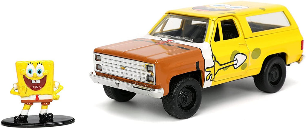Jada Toys Spongebob Squarepants 1:32 1980 Chevy Blazer K5 Die-cast Car and 1.65" Spongebob Figure, Toys for Kids and Adults, 31798