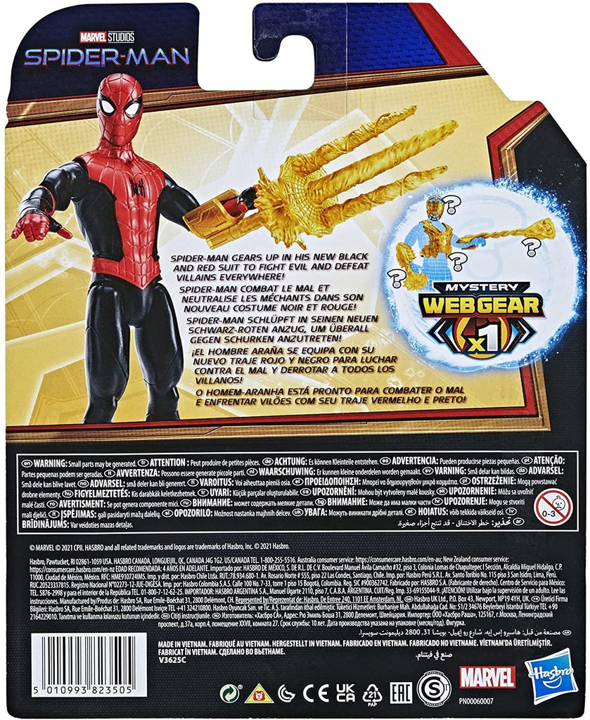 Spider-Man Marvel 6-Inch Mystery Web Gear Upgraded Black and Red Suit Action Figure, Includes Mystery Web Gear Armor Accessory and Character Accessory, Ages 4 and Up