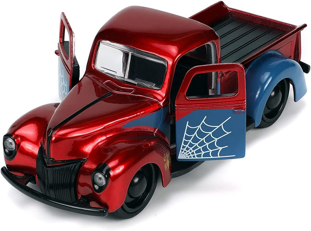 Jada Toys Marvel 1:32 1941 Ford Pickup Die-cast Car & 1.65" Proto-Suit Spider-Man Die-cast Figure, Toys for Kids Ages 8+