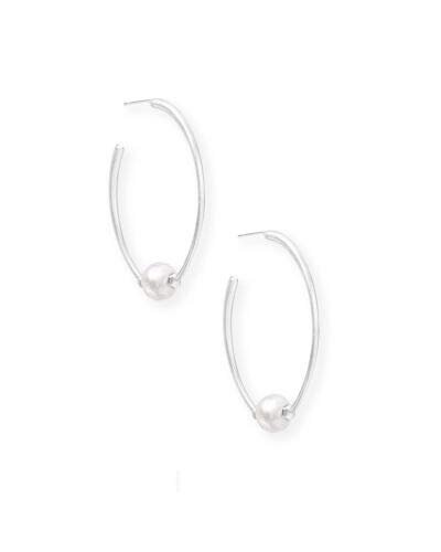 Kendra Scott Regina Silver Oval Hoop Earrings in Pearl