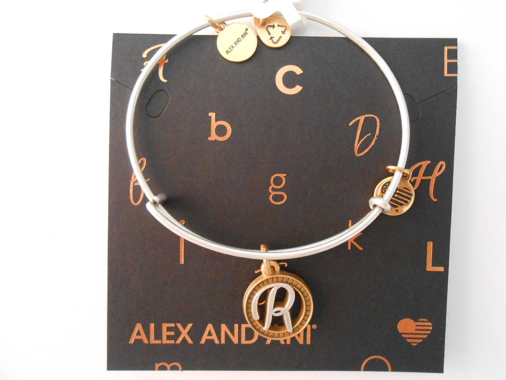 Alex and Ani Initial R Two-Tone Charm Bangle Bracelet - Rafaelian Gold and Silver Finish - A18EBINT18TTRS