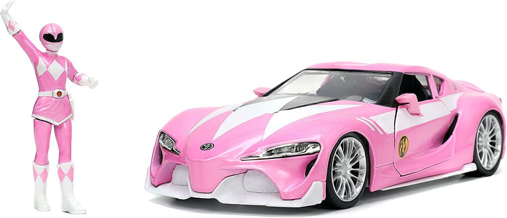 Jada Toys Mighty Morphin Power Rangers 1:24 Toyota FT-1 Concept Die-cast Car w/ 2.75" Pink Ranger Figure, Toys for Kids and Adults