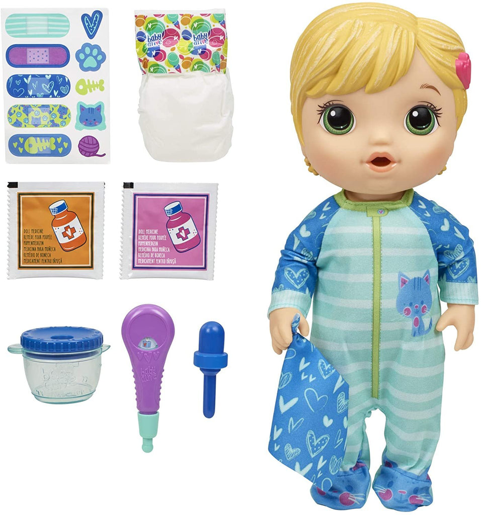 Baby Alive Mix My Medicine Baby Doll, Kitty-Cat Pajamas, Drinks and Wets, Doctor Accessories, Blonde Hair Toy for Kids Ages 3 and Up