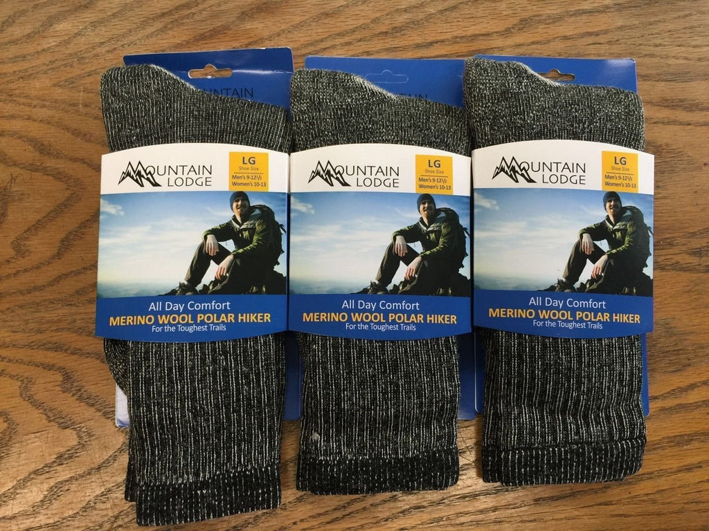 Merino Wool Polar Hiker Socks 3 PAIRS Black/Brown MEN'S AND WOMAN'S MADE IN USA!