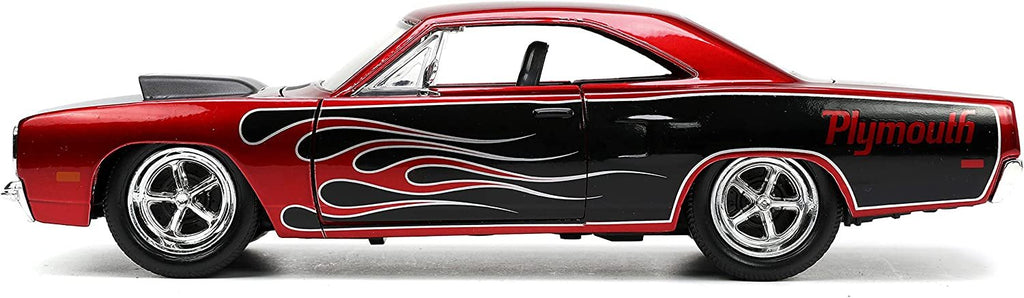 Jada Toys Big Time Muscle 1:24 1970 Plymouth Road Runner Die-cast Car Red/Black Flames, Toys for Kids and Adults