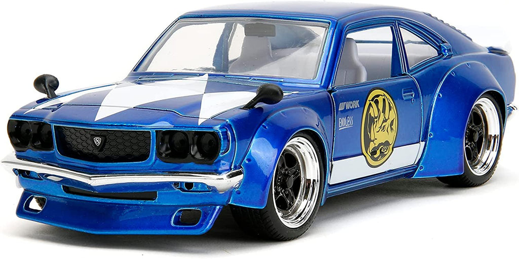 Power Ranges 1:24 1974 Mazda RX-3 Die-Cast Car & 2.75" Blue Ranger Figure, Toys for Kids and Adults