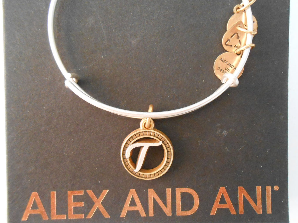 Alex and Ani Initial T Two-Tone Charm Bangle Bracelet - Rafaelian Gold and Silver Finish - A18EBINT20TTRS