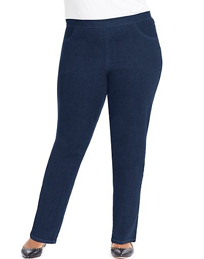 Just My Size JMS 2-Pocket Flat-Front Jeans, Petite Length Super Dark Denim 5X (30W-32W)