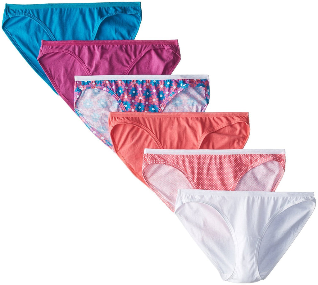 Fruit of the Loom Women's 6 Pack Assorted Cotton Low-Rise Bikini Panties