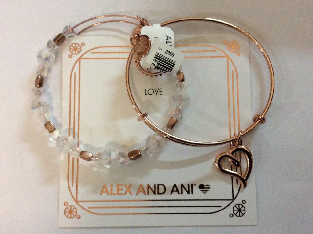 Alex and Ani Women's Handwritten Heart Bracelet Set of 2