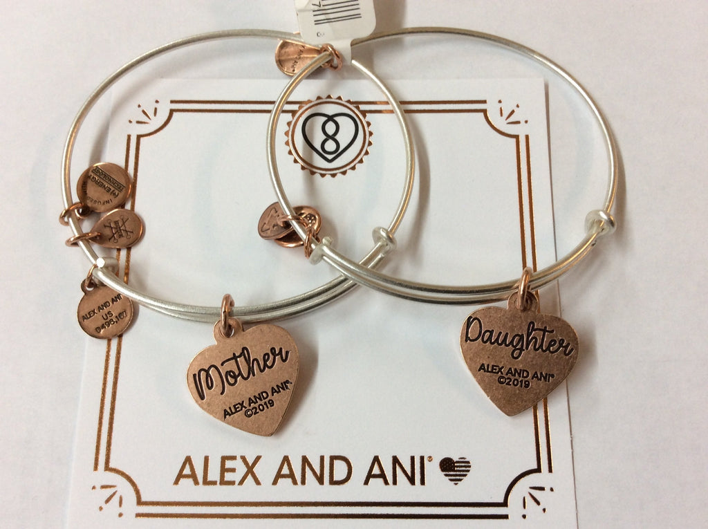 Alex and Ani Mother Daughter Infinity Heart Set of Two Bangle Bracelets - Rafaelian Rose Gold and Silver Finish