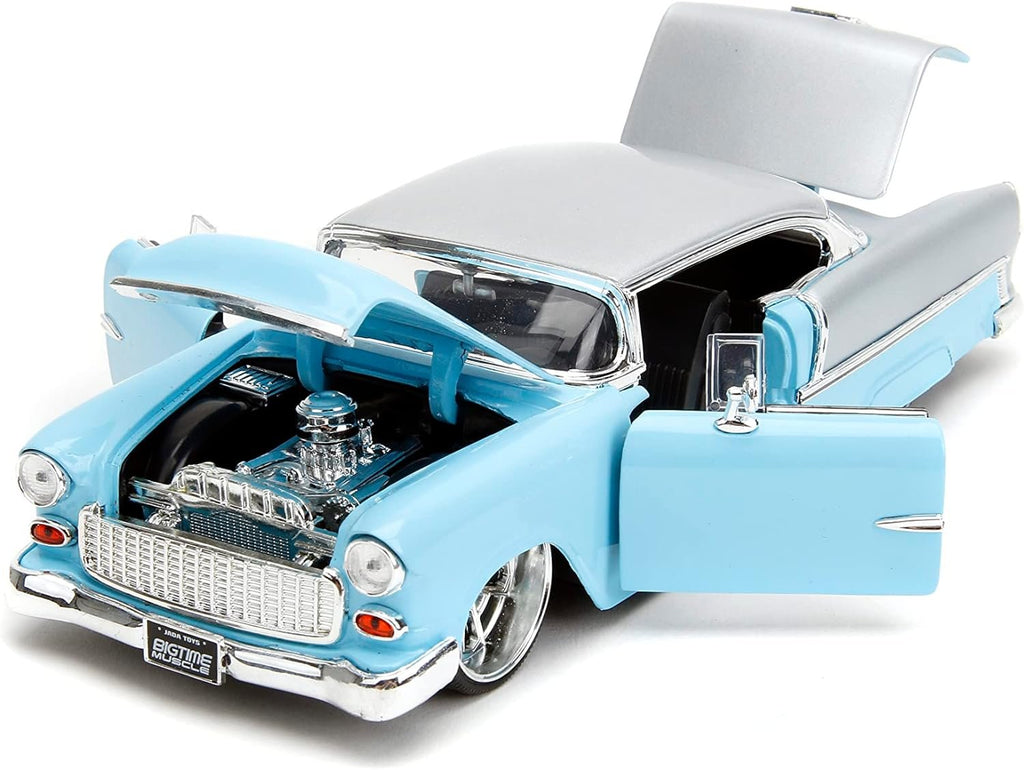 Big Time Muscle 1:24 1955 Chevrolet Bel-Air Die-Cast Car, Toys for Kids and Adults(Light Blue)
