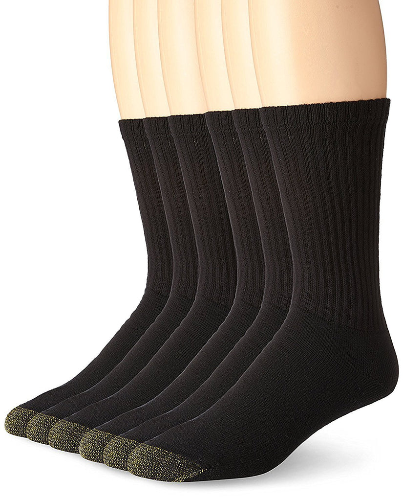 Gold Toe Men's Crew Socks Black 6-Pair Sock Size 10-13 Cotton Blend Slightly Imperfect