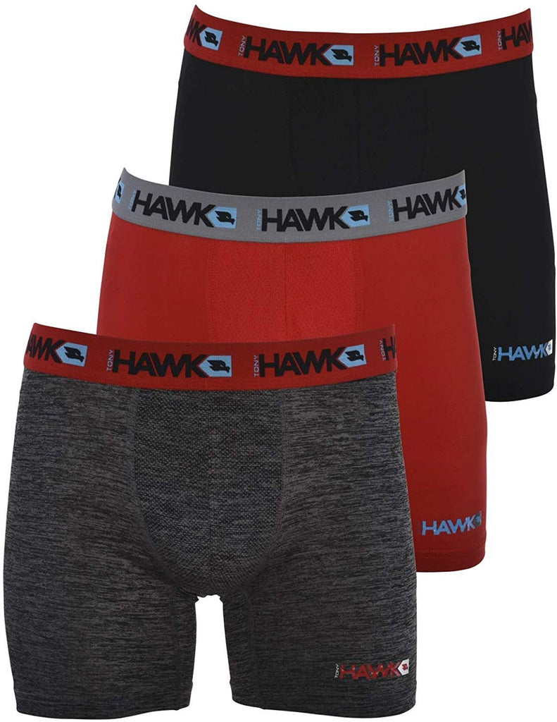 TONY HAWK Mens Performance Underwear - 3-Pack Stretch Performance Boxer Briefs Training Breathable Athletic Fit No Fly