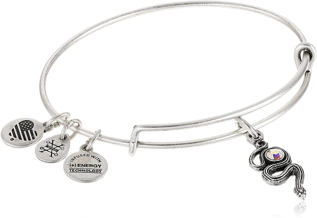 Alex and Ani "Path of Symbols" Snake with Crystal Expandable Wire Bangle Charm Bracelet