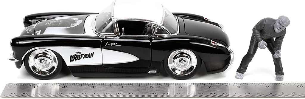 Universal Monsters 1:24 1957 Chevy Corvette Die-cast Car & 2.75" Wolfman Figure, Toys for Kids and Adults