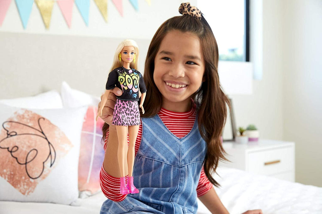 Barbie Fashionistas Doll #155 with Blond Hair with Rock Tee and Skirt, Toy for Kids 3 to 8 Years Old