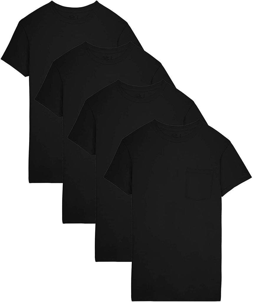 Fruit of the Loom Men's Pocket Crew Neck T-Shirt (Pack of 4), Black, XX-Large