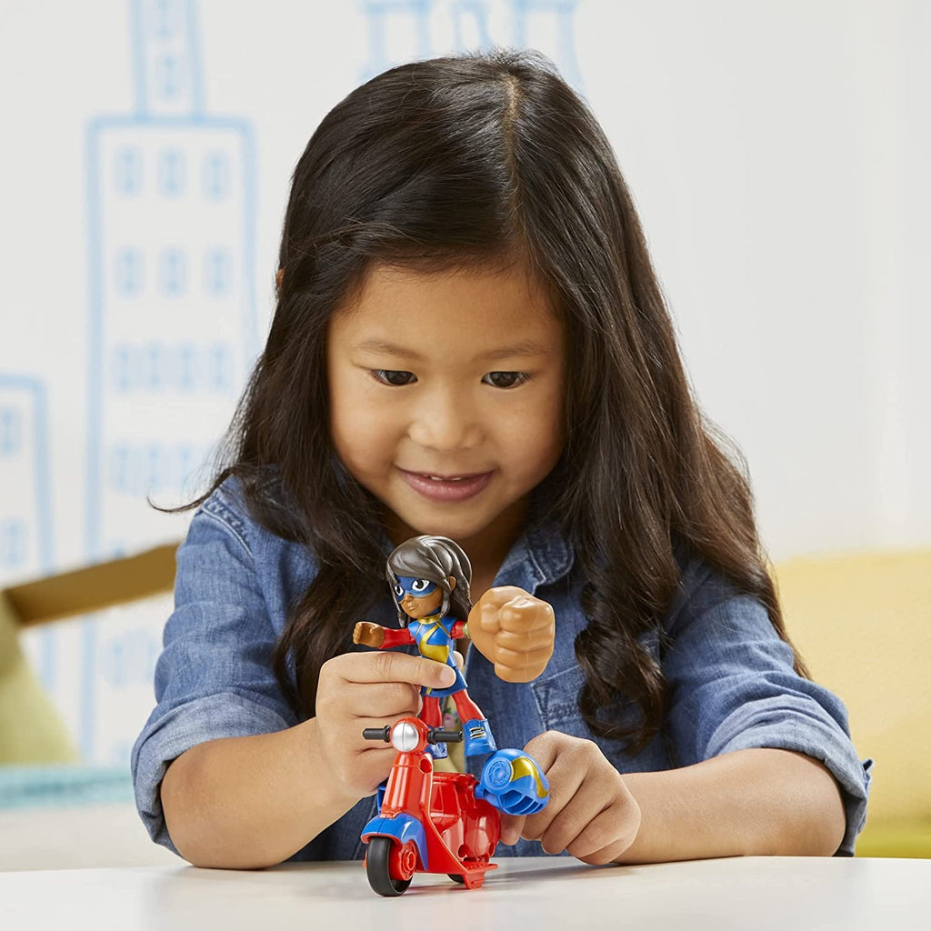 Hasbro Marvel Spidey and His Amazing Friends Ms. Marvel Action Figure and Embiggen Bike Vehicle, Preschool Toy for Kids Ages 3 and Up