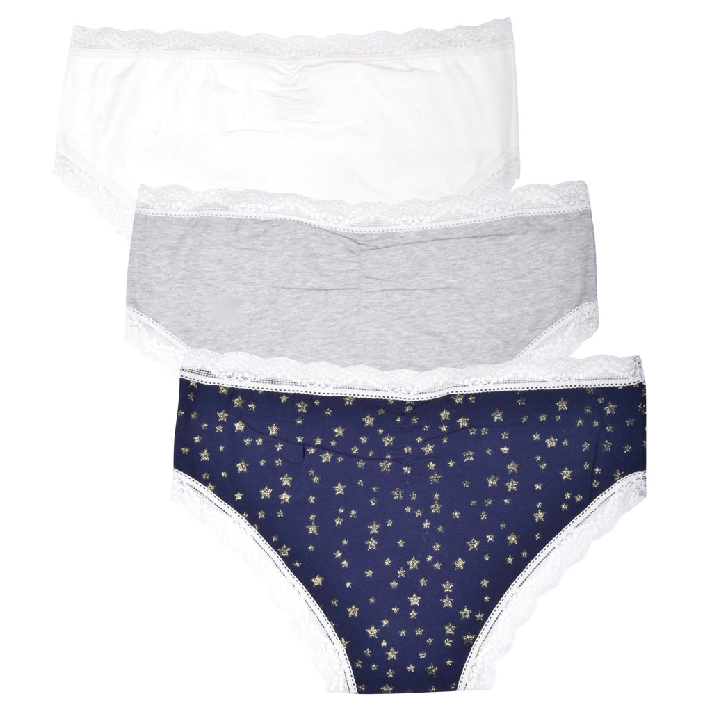 essie Women's Hipster Panties Lace Trim Rouched Back and Bow 3-Pack