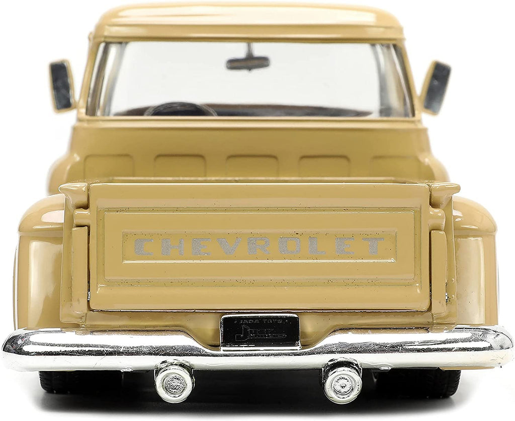 Jada Toys Just Trucks 1:24 1955 Chevy Stepside Pickup Die-cast Car Tan with Tire Rack, Toys for Kids and Adults (26144)