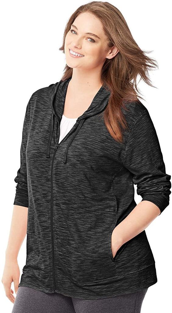 Just My Size Women`s Plus-Size Slub Jersey Full-Zip Hoodie, J346, 1X, Black